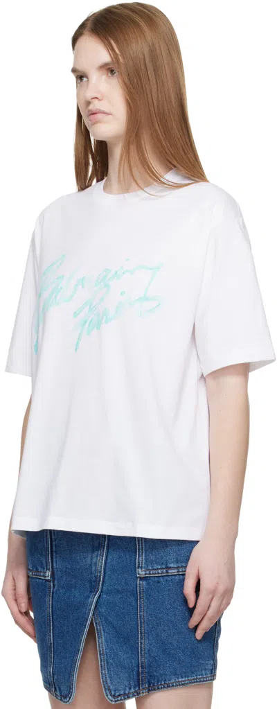 Balmain White Boxy ' Paris' Brush Print T-shirt In White