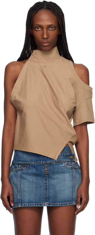 Courrèges Beige Twisted Jersey T-shirt In Brown