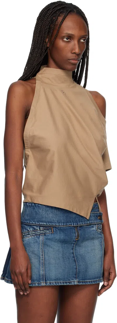 Courrèges Beige Twisted Jersey T-shirt In Brown