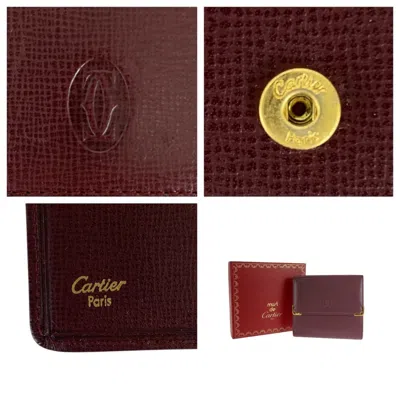 Pre-owned Cartier Wine Red Leather Wallet (tri-fold) () In Burgundy