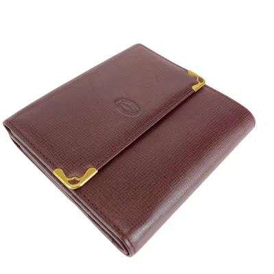 Pre-owned Cartier Wine Red Leather Wallet (tri-fold) () In Burgundy