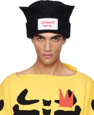 Charles Jeffrey Loverboy Black Chunky Ears Beanie In Black