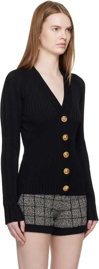 Balmain Black Buttoned V-neck Light Knit Cardigan In Black