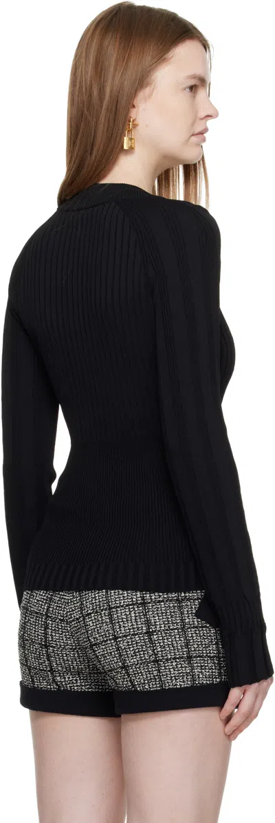 Balmain Black Buttoned V-neck Light Knit Cardigan In Black