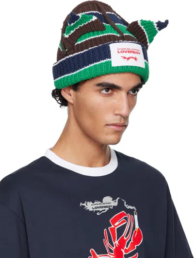 Charles Jeffrey Loverboy Multicolor Chunky Ears Beanie In Blue