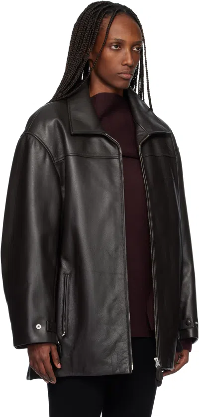 Courrèges Brown Oversized Leather Jacket In Black
