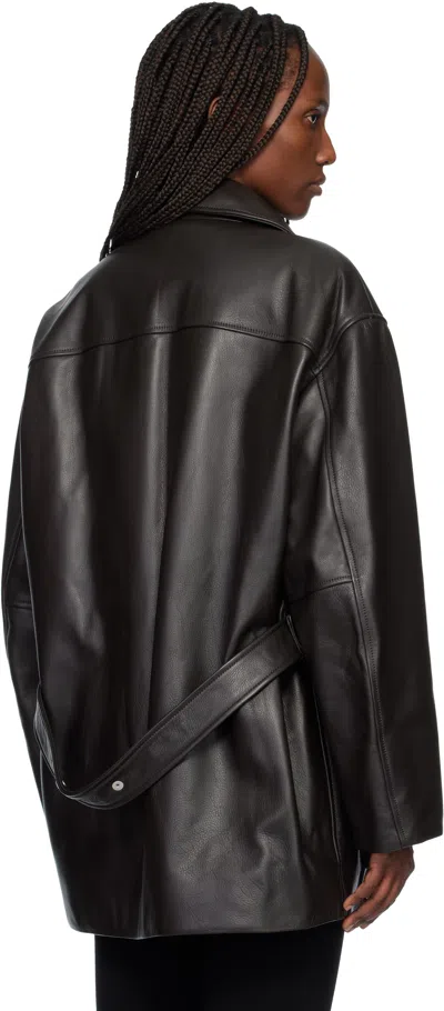 Courrèges Brown Oversized Leather Jacket In Black