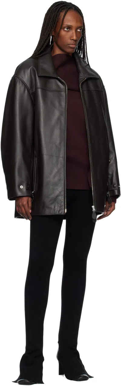 Courrèges Brown Oversized Leather Jacket In Black
