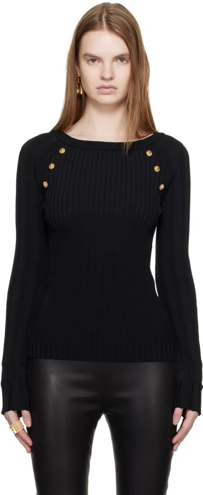 Balmain Sweater Three Buttons Crew Neck Ribbed In Black