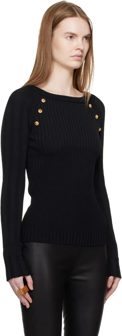 Balmain Sweater Three Buttons Crew Neck Ribbed In Black