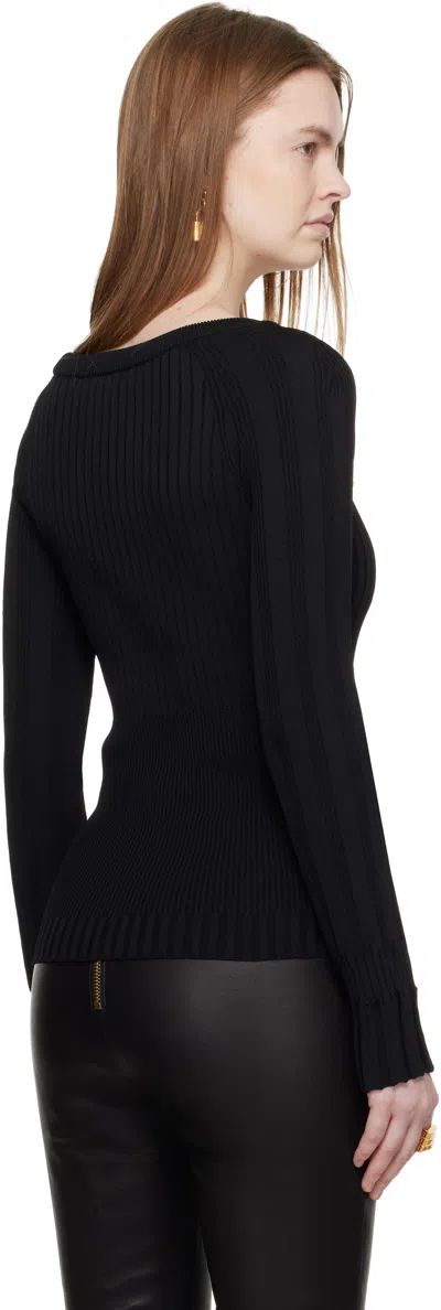 Balmain Sweater Three Buttons Crew Neck Ribbed In Black