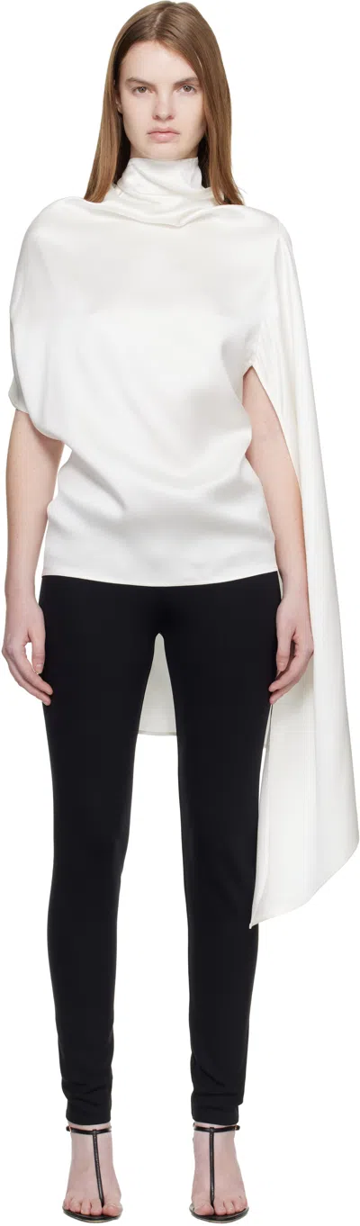 Magda Butrym White Silk Asymmetric Scarf Blouse In White