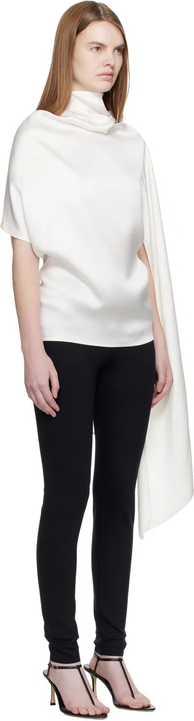 Magda Butrym White Silk Asymmetric Scarf Blouse In White