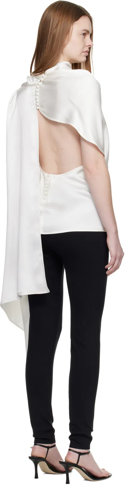 Magda Butrym White Silk Asymmetric Scarf Blouse In White