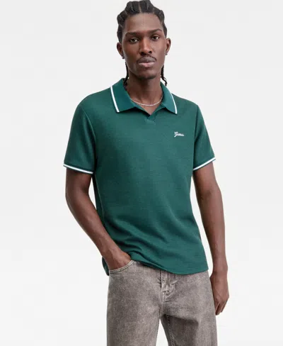 Guess Men's Weston Waffle-knit Tipped Polo Shirt In Green