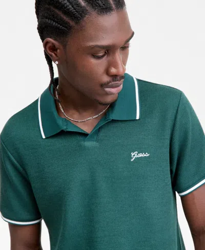 Guess Men's Weston Waffle-knit Tipped Polo Shirt In Green
