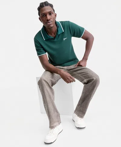 Guess Men's Weston Waffle-knit Tipped Polo Shirt In Green