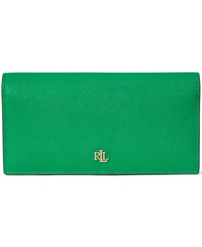 Ralph Lauren Crosshatch Leather Slim Snapped-closure Wallet In Green