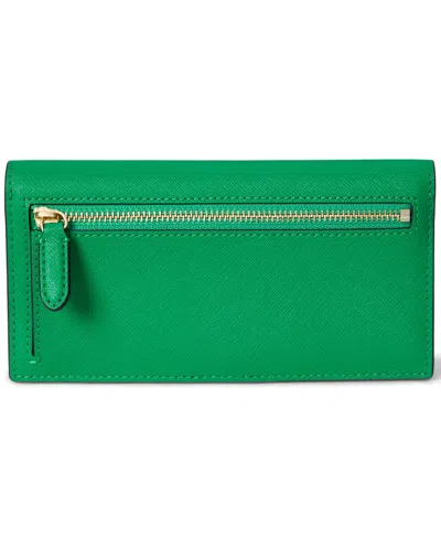 Ralph Lauren Crosshatch Leather Slim Snapped-closure Wallet In Green