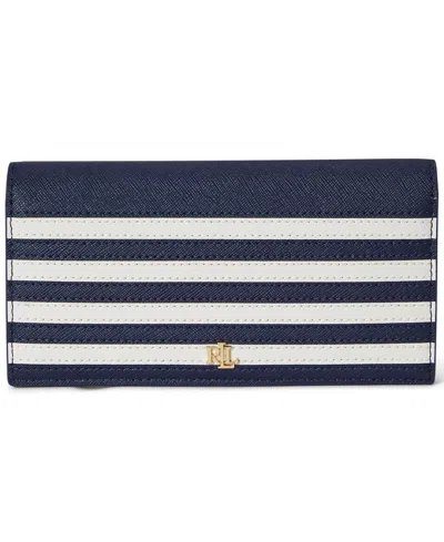 Ralph Lauren Crosshatch Leather Slim Snapped-closure Wallet In Blue