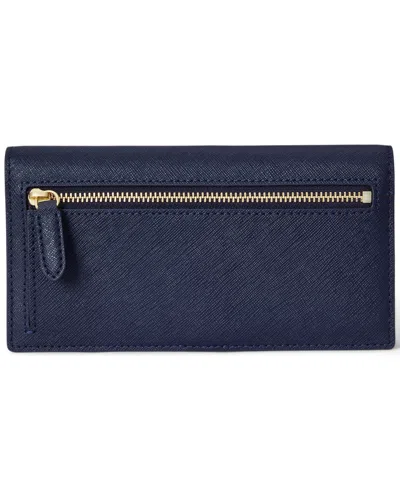 Ralph Lauren Crosshatch Leather Slim Snapped-closure Wallet In Blue