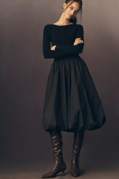 Rails Romana Knit Bubble-hem Midi Dress In Black