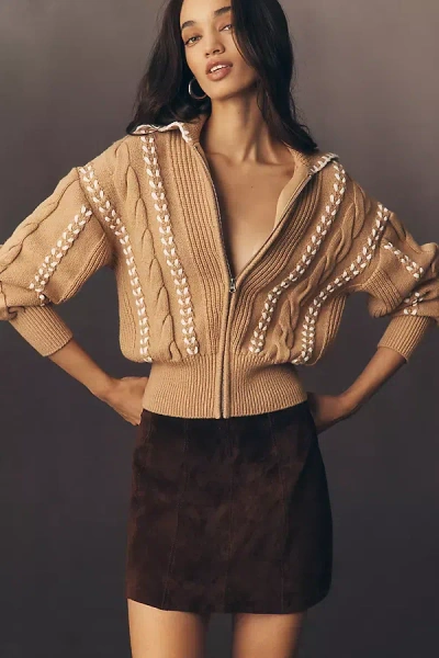 Rails Lune Zip-front Cardigan Sweater In Brown