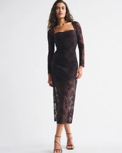 Abercrombie & Fitch Bra-free Long-sleeve Mesh Maxi Dress