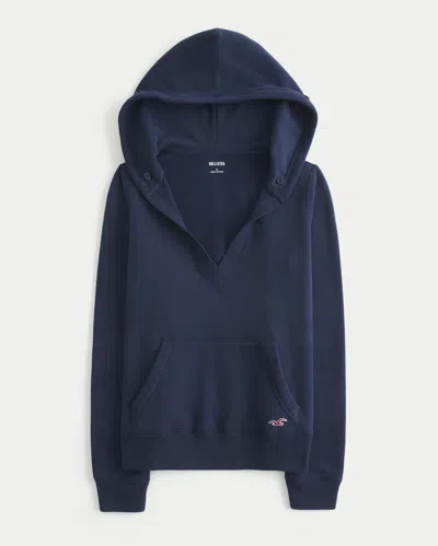 Hollister Faux Fur Trim V-neck Hoodie In Blue