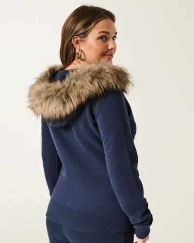 Hollister Faux Fur Trim V-neck Hoodie In Blue