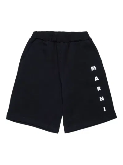 Marni Cotton Shorts With Logo Print Kids In Black