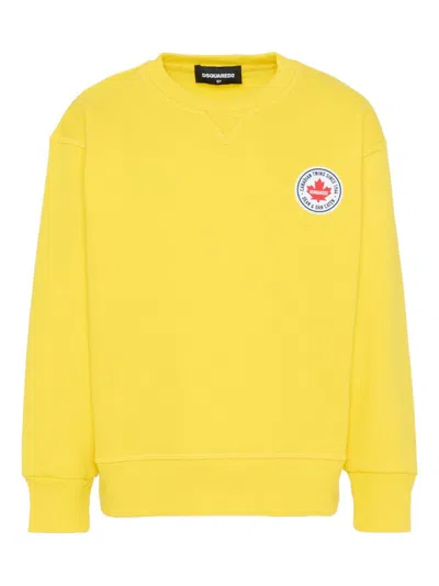 Dsquared2 Crew-neck Logo-patch Sweatshirt In Yellow