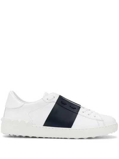 Valentino Garavani Open Leather Sneakers With Contrast Band And Stud Details Shoes In White