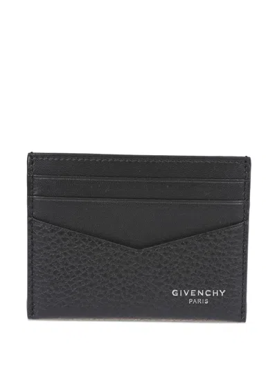 Givenchy Black Card Holder With V Detail And Logo Lettering On The Front In Leather Man In Black