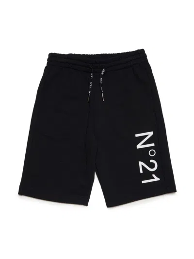 N°21 Kids' Logo Printed Cotton Shorts In Black