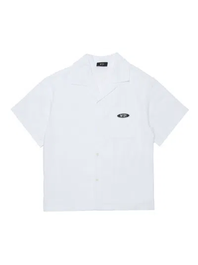 N°21 N21 Kids Logo Plaque Short-sleeved Shirt In White