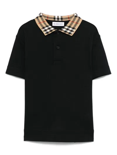 Burberry Black Cotton Polo Shirt In Black