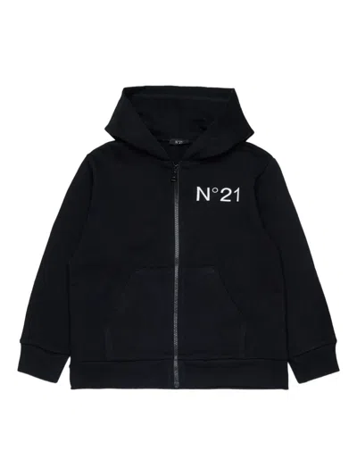 N°21 N21 Kids Logo Printed Zipped Hoodie In Black