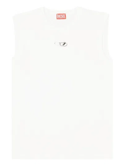 Diesel T-bisco-iod White Sleeveless Top With Logo Detail On The Front In Cotton Man