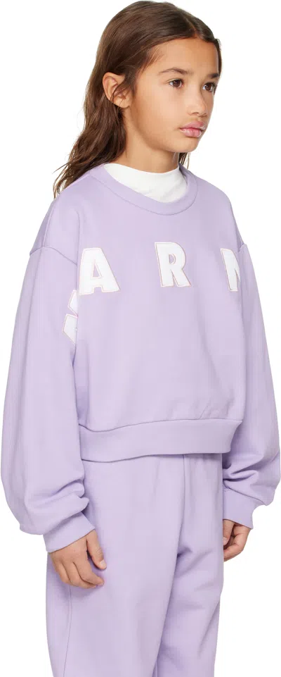 Marni Kids Purple Cotton Cropped Embroidered Logo Sweatshirt