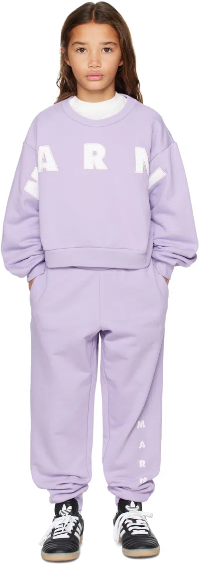 Marni Kids Purple Cotton Cropped Embroidered Logo Sweatshirt
