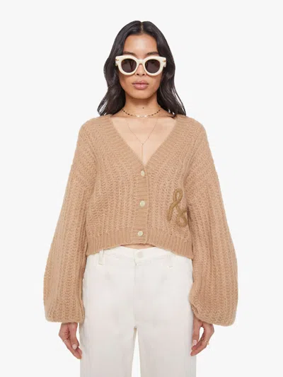 Mother The Puffy Sleeve Varsity Cardigan Cotton Candy Shirt In Brown