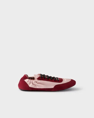 Prada Renylon Suede Collapse Sneakers Contrast Panels In Burgundy