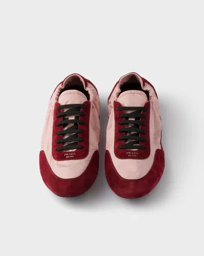 Prada Renylon Suede Collapse Sneakers Contrast Panels In Burgundy