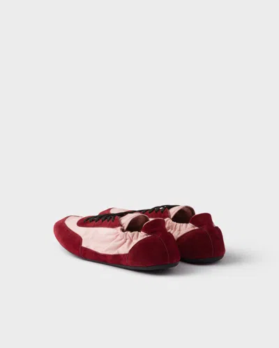 Prada Renylon Suede Collapse Sneakers Contrast Panels In Burgundy