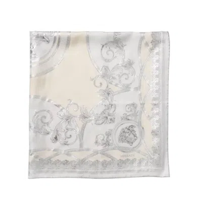 Versace Baroque Motifs Silk Scarf In Gray