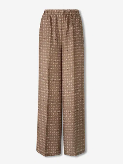 Max Mara Vischio Printed Silk Satin Wide-leg Pants In Brown