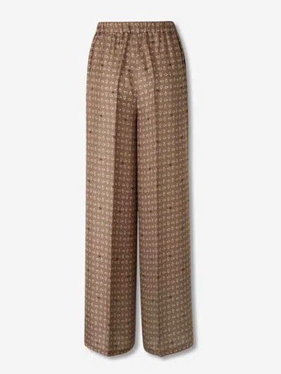 Max Mara Vischio Printed Silk Satin Wide-leg Pants In Brown