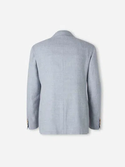 Canali Straight Linen Suit In Blue