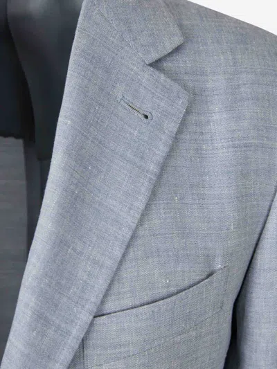 Canali Straight Linen Suit In Blue